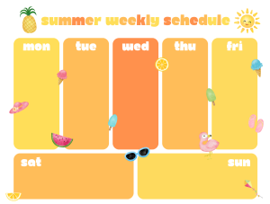 blank weekly calendar for summer in shades of yellow and orange