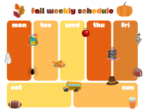 blank weekly calendar for fall in shades of yellow and orange