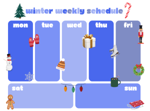 a blank weekly calendar for winter in shades of blue